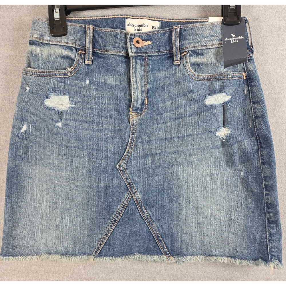 Abercrombie Kids 15/16 Denim Mini Skirt Distressed Raw Hem Cut Off Boho NEW 5345